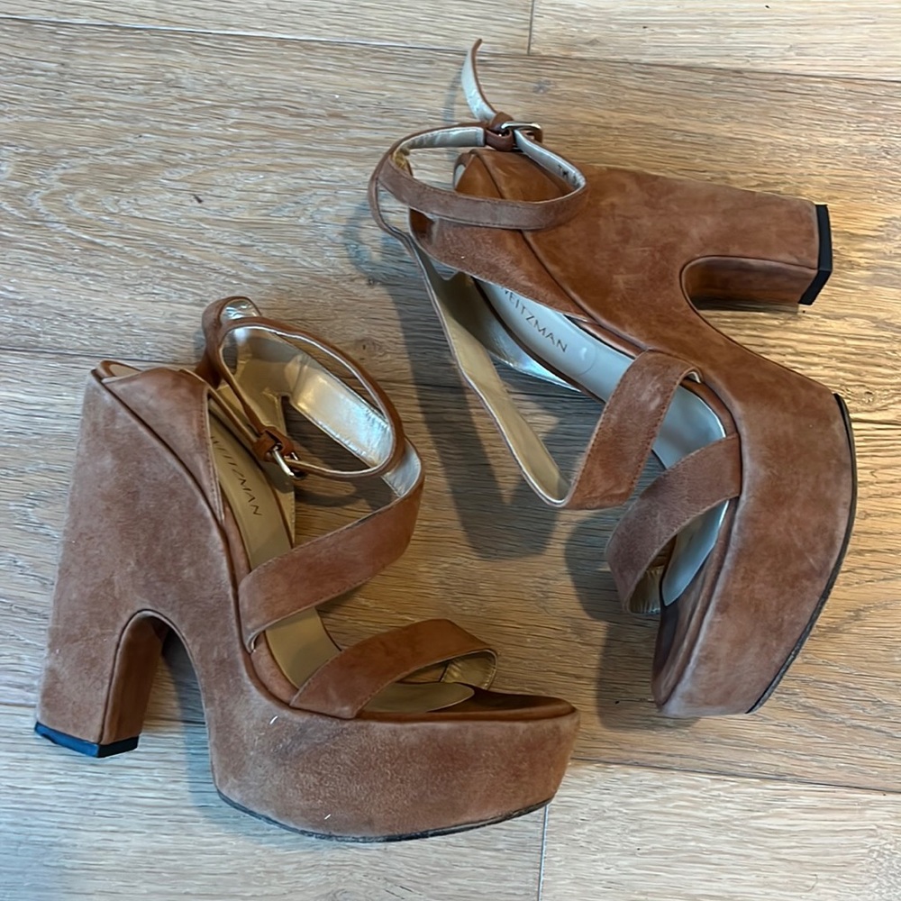 STUART WEITZMAN Suede platform strap heels